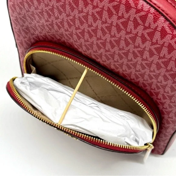 Michael Kors Jaycee Medium Signature Logo Backpack Cherry - Picture 11 of 12